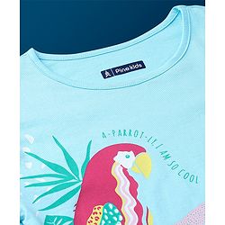 Pine Kids 100% Cotton Half Sleeves Biowashed T-Shirt Parrot Print - Blue