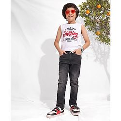 Pine Kids Full Length Cotton Elastane Washed Black Jeans - Grey