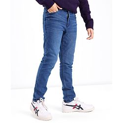 Pine Kids Cotton Spandex Woven Full Length 5 Pockets Washed Denim Jeans - Mid Blue