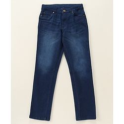 Pine Kids Cotton Spandex Woven Full Length 5 Pockets Washed Denim Jeans - Dark Blue