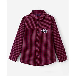 Pine Kids Full Sleeves Checked Shirt With Chest Print Inner T-shirt - Maroon