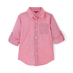 Pine Kids 100% Cotton Full Sleeves Checked Shirt with Chest Print Inner T-Shirt - Red