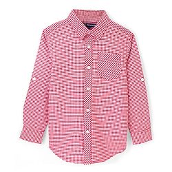 Pine Kids 100% Cotton Full Sleeves Checked Shirt with Chest Print Inner T-Shirt - Red
