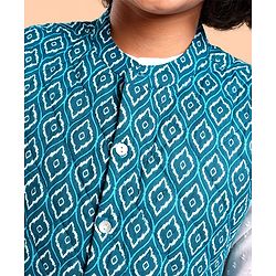 Pine Kids Cotton Full Sleeves Kurta Pyjama Set with Bandi Diamond Print - Blue & White