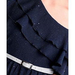 Pine Kids Sleeveless Party Frock With Foil & Glitter Print - Navy Blue