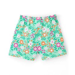 Pine Kids 100% Cotton Half Sleeves Top & Shorts Set Floral Print - Green