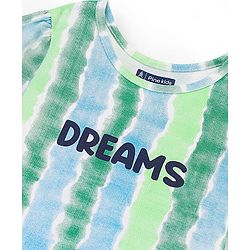 Pine Kids 100% Cotton Half Sleeves Nightwear Shorts Set Dreams Print - Green White & Blue