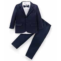 Pine Kids Full Sleeves Knitted Party Suit with Bow- Navy Blue