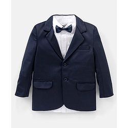 Pine Kids Full Sleeves Knitted Party Suit with Bow- Navy Blue