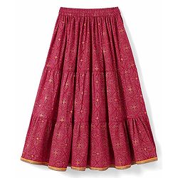 Pine Kids All Over Printed Tiered Lehenga with Cape Choli Set- Dark Pink
