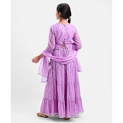 Pine Kids 100% Cotton Woven Half Sleeves Mirror Work Tiered Lehenga Choli Set - Lavender