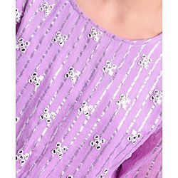 Pine Kids 100% Cotton Woven Half Sleeves Mirror Work Tiered Lehenga Choli Set - Lavender