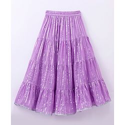 Pine Kids 100% Cotton Woven Half Sleeves Mirror Work Tiered Lehenga Choli Set - Lavender