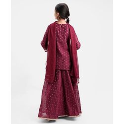 Pine Kids Three Fourth Sleeves Zari Design Lehenga & Choli Set - Wine