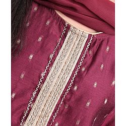 Pine Kids Three Fourth Sleeves Zari Design Lehenga & Choli Set - Wine