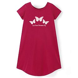 Pine Kids 100% Cotton Knit Half Sleeves Knee Length Night Gown Butterfly Print - Persian Red