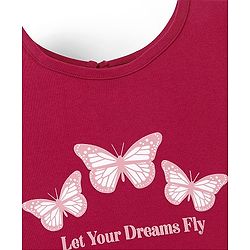Pine Kids 100% Cotton Knit Half Sleeves Knee Length Night Gown Butterfly Print - Persian Red