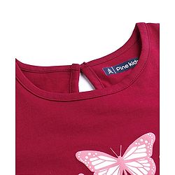 Pine Kids 100% Cotton Knit Half Sleeves Knee Length Night Gown Butterfly Print - Persian Red