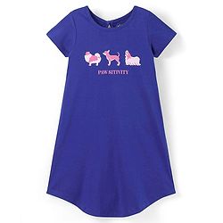 Pine Kids 100% Cotton Knit Half Sleeves Knee Length Night Gown Puppy Print - Blue
