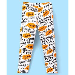 Pine Kids Cotton Spandex Leggings Text Printed - Bright White With Yellow
