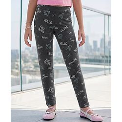 Pine Kids Stretchable Cotton Bio Washed Full Length Leggings Text Print - Dark Shadow