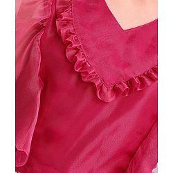 Pine Kids Half Sleeves Choli & Tiered Lehenga  with Dupatta Floral Print - Pink