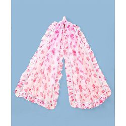 Pine Kids Half Sleeves Choli & Tiered Lehenga  with Dupatta Floral Print - Pink