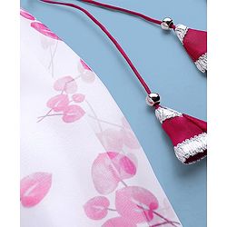 Pine Kids Half Sleeves Choli & Tiered Lehenga  with Dupatta Floral Print - Pink