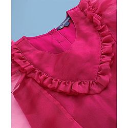 Pine Kids Half Sleeves Choli & Tiered Lehenga  with Dupatta Floral Print - Pink