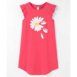 Pine Kids 100% Cotton Knit Short Sleeves Night Gown Flower Print - Pink