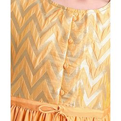 Pine Kids Three Fourth Sleeves Kurti Churidar Set with Dupatta Chervon Pattern - Mustard Yellow