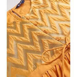 Pine Kids Three Fourth Sleeves Kurti Churidar Set with Dupatta Chervon Pattern - Mustard Yellow
