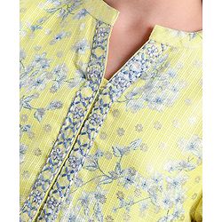 Pine Kids Three Fourth Sleeves Kurti & Salwar Set With Dupatta Floral Print- Yellow
