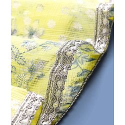 Pine Kids Three Fourth Sleeves Kurti & Salwar Set With Dupatta Floral Print- Yellow