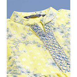 Pine Kids Three Fourth Sleeves Kurti & Salwar Set With Dupatta Floral Print- Yellow