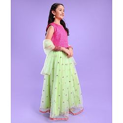 Pine Kids Sleeveless Sequin Embroidered Lehenga Choli Set - Mint