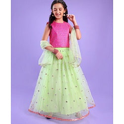 Pine Kids Sleeveless Sequin Embroidered Lehenga Choli Set - Mint
