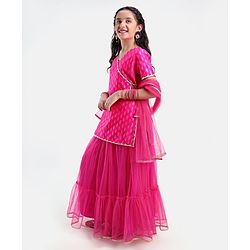 Pine Kids Woven Half Sleeves Zari Design Lehenga & Choli Set with Dupatta - Pink