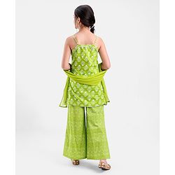 Pine Kids 100% Cotton Sleeveless Kurti & Salwar Set with Dupatta Floral Print - Lime Green