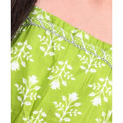 Pine Kids 100% Cotton Sleeveless Kurti & Salwar Set with Dupatta Floral Print - Lime Green