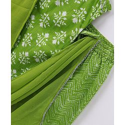 Pine Kids 100% Cotton Sleeveless Kurti & Salwar Set with Dupatta Floral Print - Lime Green