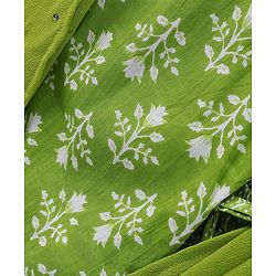 Pine Kids 100% Cotton Sleeveless Kurti & Salwar Set with Dupatta Floral Print - Lime Green
