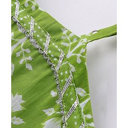 Pine Kids 100% Cotton Sleeveless Kurti & Salwar Set with Dupatta Floral Print - Lime Green