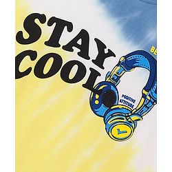 Pine Kids 100% Cotton Knit Half Sleeves Bio Washed T-Shirt Stay Cool Print - Yellow & Blue