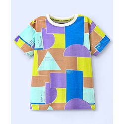 Pine Kids 100% Cotton Half Sleeves Geometrical Printed Biowashed T-Shirt - Multicolour