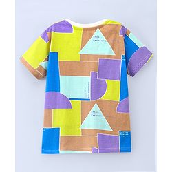 Pine Kids 100% Cotton Half Sleeves Geometrical Printed Biowashed T-Shirt - Multicolour