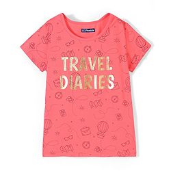 Pine Kids 100% Cotton Bio Washed Half Sleeves Night Suit Travel Print - Sugar Coral