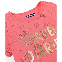 Pine Kids 100% Cotton Bio Washed Half Sleeves Night Suit Travel Print - Sugar Coral