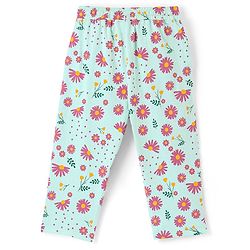 Pine Kids 100% Cotton Knit Cap Sleeve Floral Print Night Suit - Green