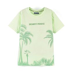 Pine Kids 100% Cotton Knit Half Sleeves Nightsuit Trees Print - Green